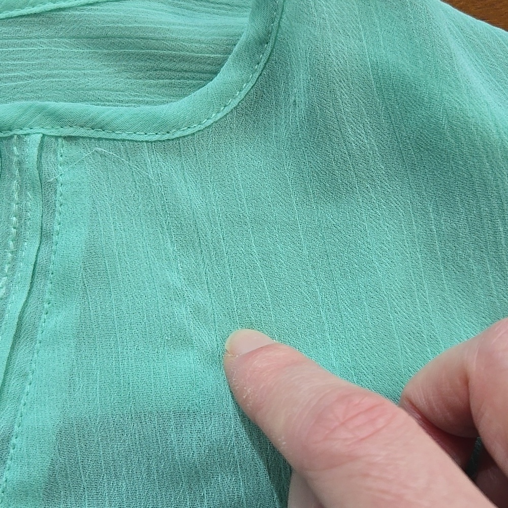 Express Mint Sequin Sheer Chiffon Rolled Cuff Boho Peasant Top Size XS - Picture 6 of 11